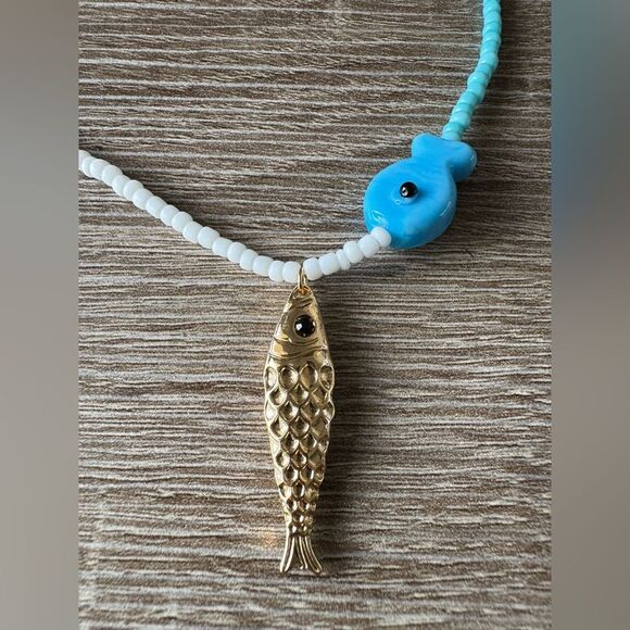 Blue Fish Pendant Necklace A1233 - Picture 5 of 6